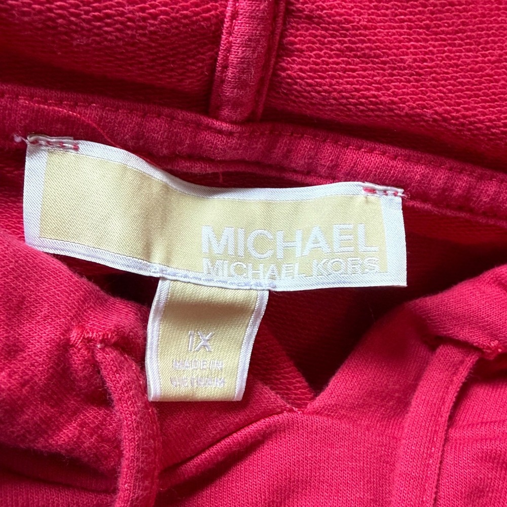 Michael Kors Womens 1X Pink Gold Logo Hoodie French Terry Pullover Sweatshirt - Picture 3 of 4